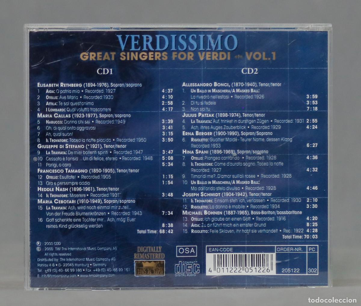 CDs de m&uacute;sica: 2 CD. Verdissimo. Great Singers For Verdi - Foto 2
