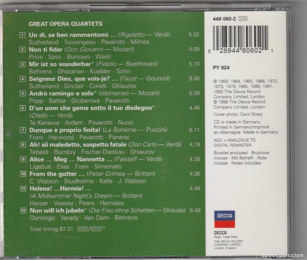 CDs de m&uacute;sica: GREAT OPERA QUARTETS (CD DECCA 1992) - Foto 2