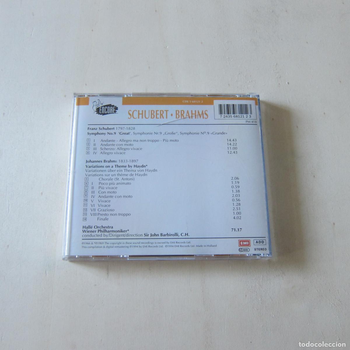 CDs de m&uacute;sica: SCHUBERT. SYMPHONY N&ordm;9. BRAHMS. - BARBIROLLI (EMI) CD - Foto 2