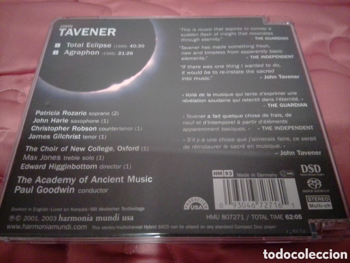 CDs de m&uacute;sica: TOTAL ECLIPSE, John Tavener. Agraphon. Harmonia Mundi. 2003. - Foto 2
