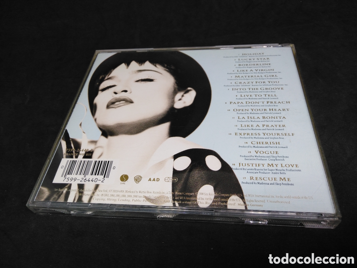 CDs de m&uacute;sica: MADONNA - THE INMACULATE COLLECTION - CD - 1990 - DISCO VERIFICADO - Foto 2