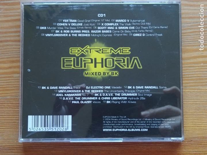 CDs de m&uacute;sica: CD EXTREME EUPHORIA - CD 1 - MIXED BY BK (L6) - Foto 2