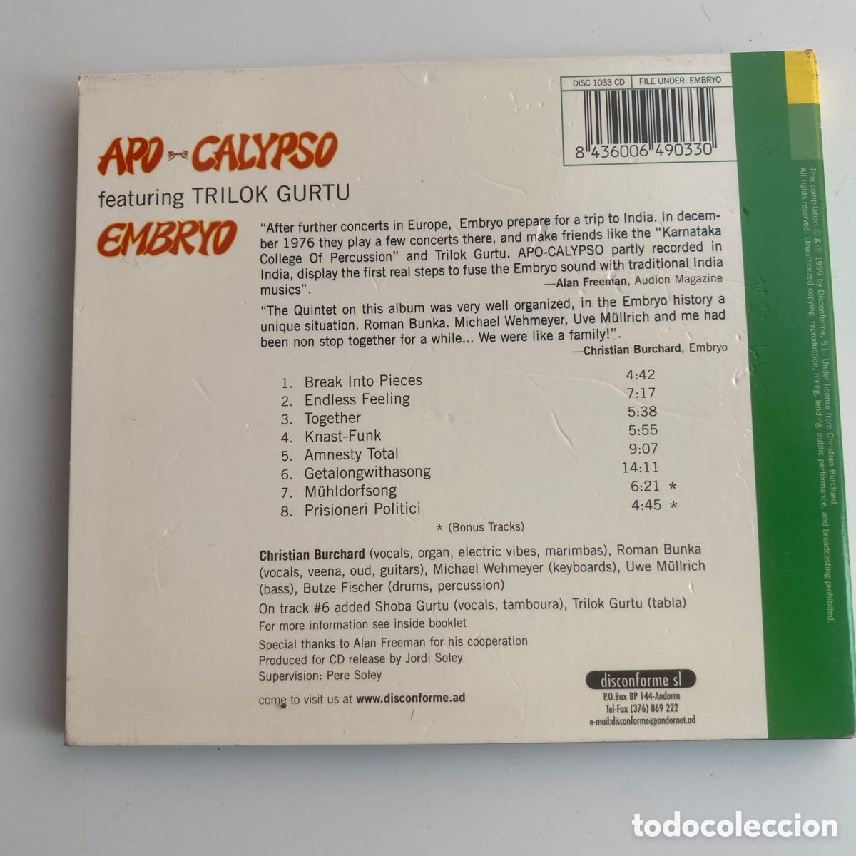 cd embryo - apo-calypso andorra 1999 - Compra venta en todocoleccion