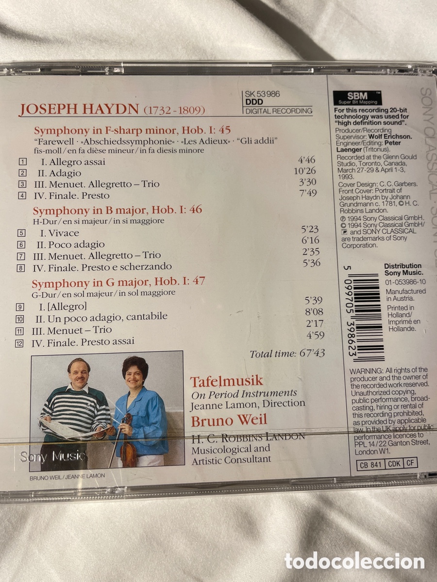 CDs de m&uacute;sica: Sinfon&iacute;as 45-46. Haydn - Foto 2