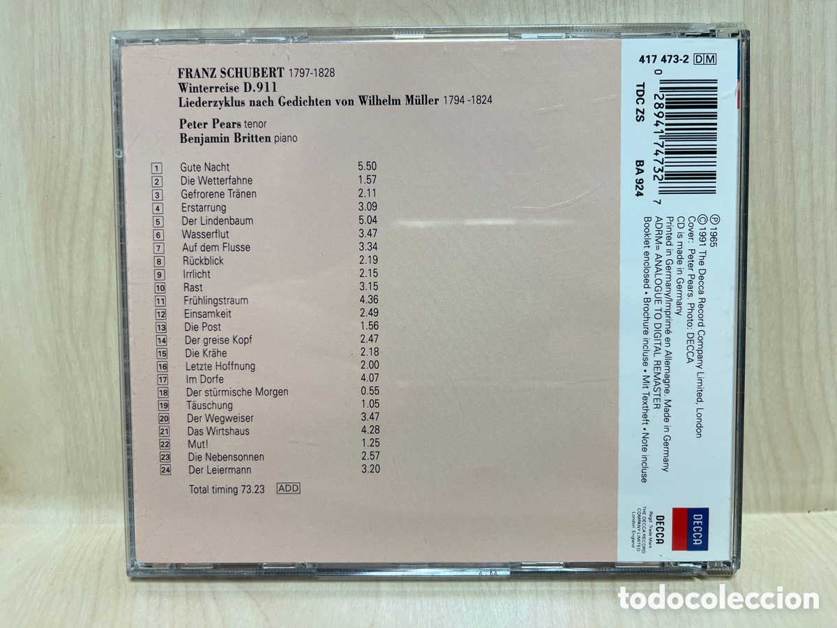 CDs de m&uacute;sica: Schubert - Peter Pears, Benjamin Britten - Winterreise (CD, Album) - Foto 2
