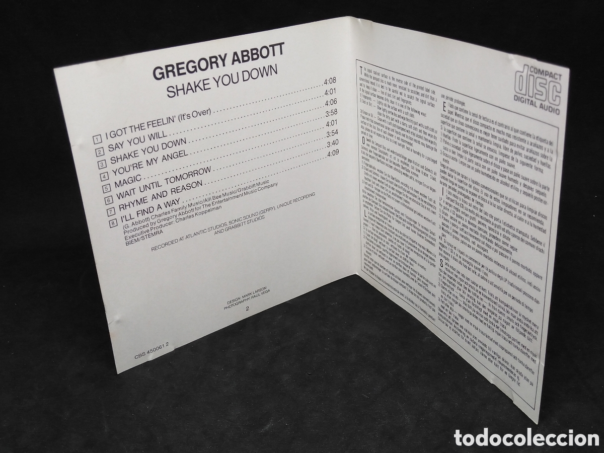 CDs de m&uacute;sica: GREGORY ABBOTT - SHAKE YOU DOWN - 1986 - CD - DISCO VERIFICADO - ABBOT - Foto 7