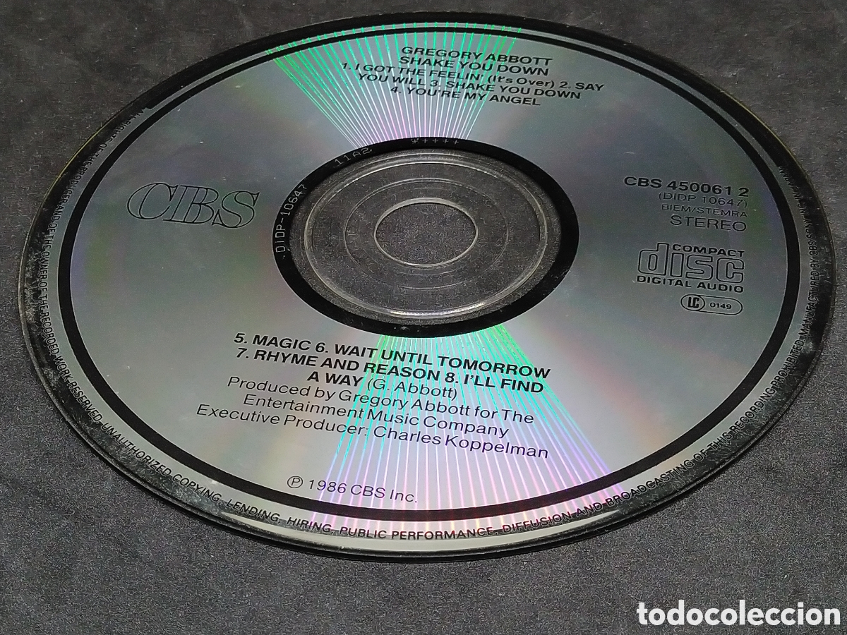 CDs de m&uacute;sica: GREGORY ABBOTT - SHAKE YOU DOWN - 1986 - CD - DISCO VERIFICADO - ABBOT - Foto 8