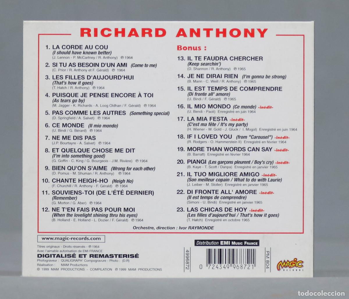 CDs de m&uacute;sica: CD. Richard Anthony &ndash; Ce Monde - Foto 2