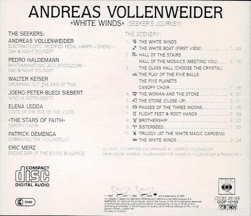 CDs de m&uacute;sica: Andreas Vollenweider - White Winds (Seekers Journey). CD - Foto 2