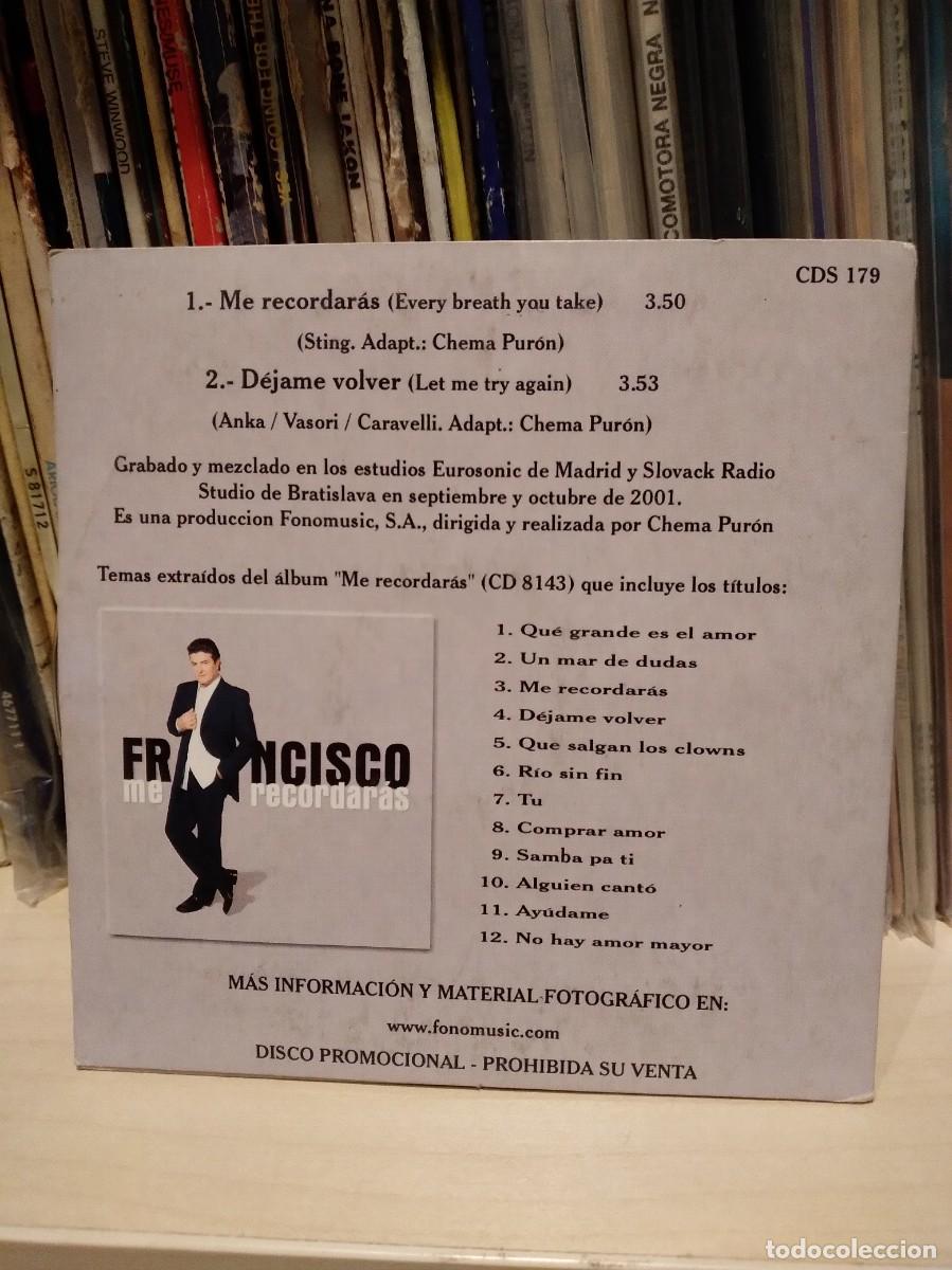 CDs de m&uacute;sica: Francisco-Me recordaras-Cd Single Promo- - Foto 2