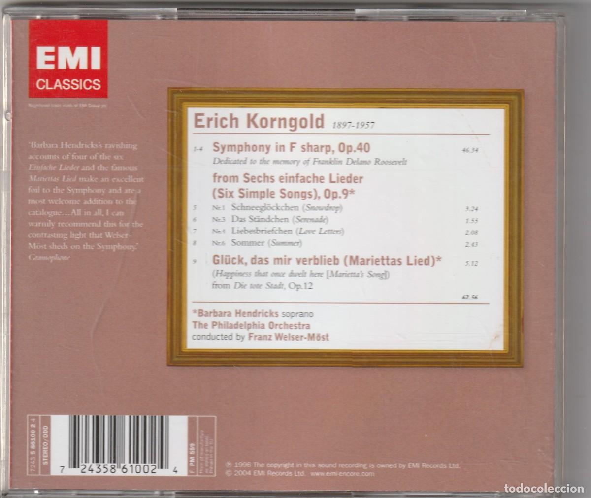 CDs de m&uacute;sica: KORNGOLD - SYMPHONY IN F SHARP (CD EMI 2004) BARBARA HENDRICKS - Foto 2