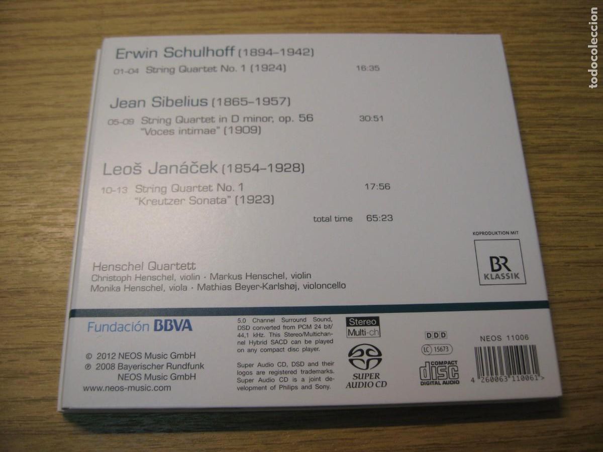 CDs de m&uacute;sica: CD.SCHULHOFF-SIBELIUS-JANACEK. STRING QUARTERS. CD NEOS FUNDACION BBVA. 2012 - Foto 7