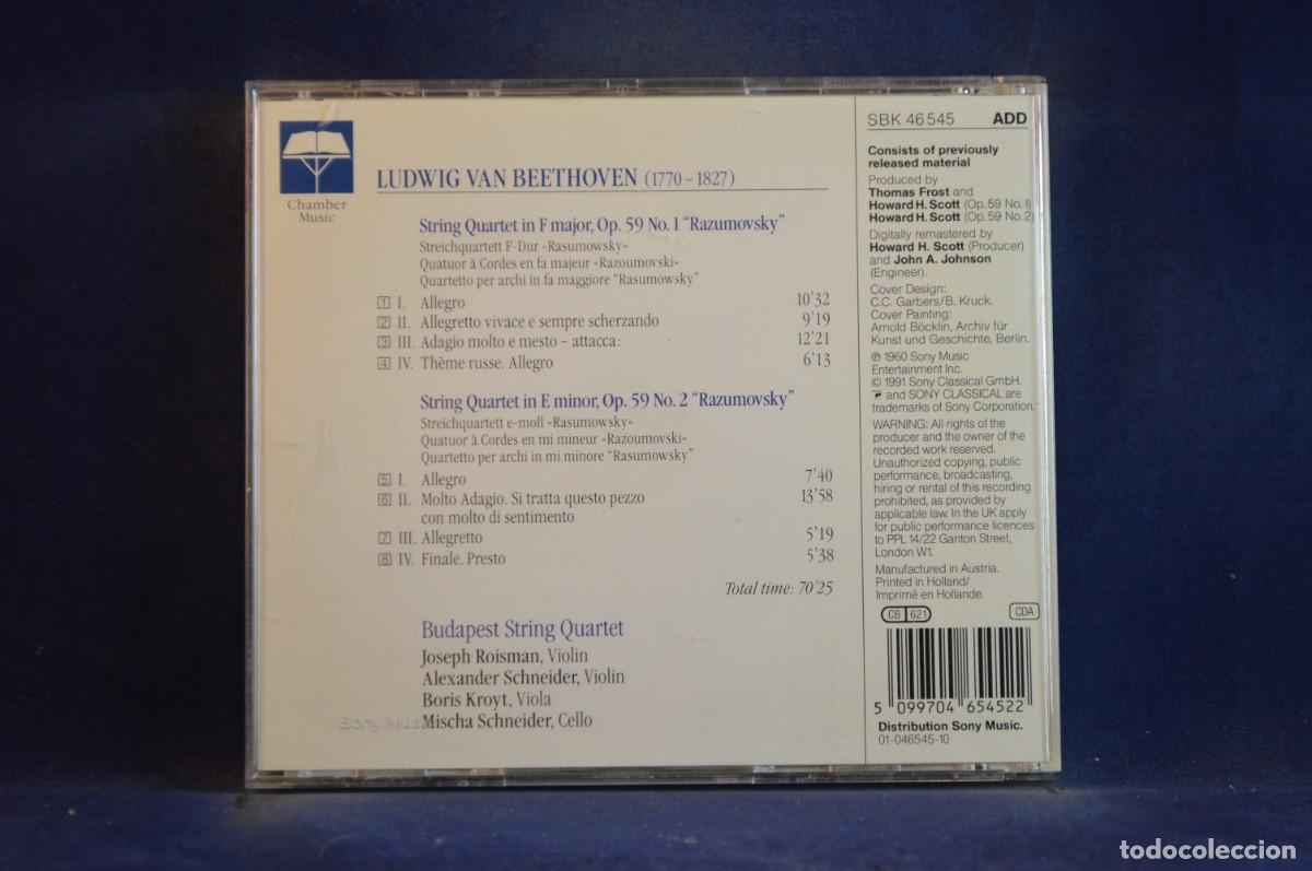 CDs de m&uacute;sica: LUDWIG VAN BEETHOVEN - BUDAPEST STRING QUARTET &ndash; STRING QUARTETS OP. 59 NO. 1&2 - CD - Foto 2