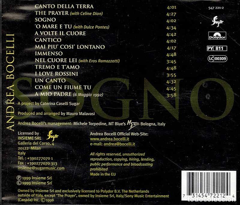 CDs de m&uacute;sica: Andrea Bocelli &lrm;- Sogno. CD - Foto 2