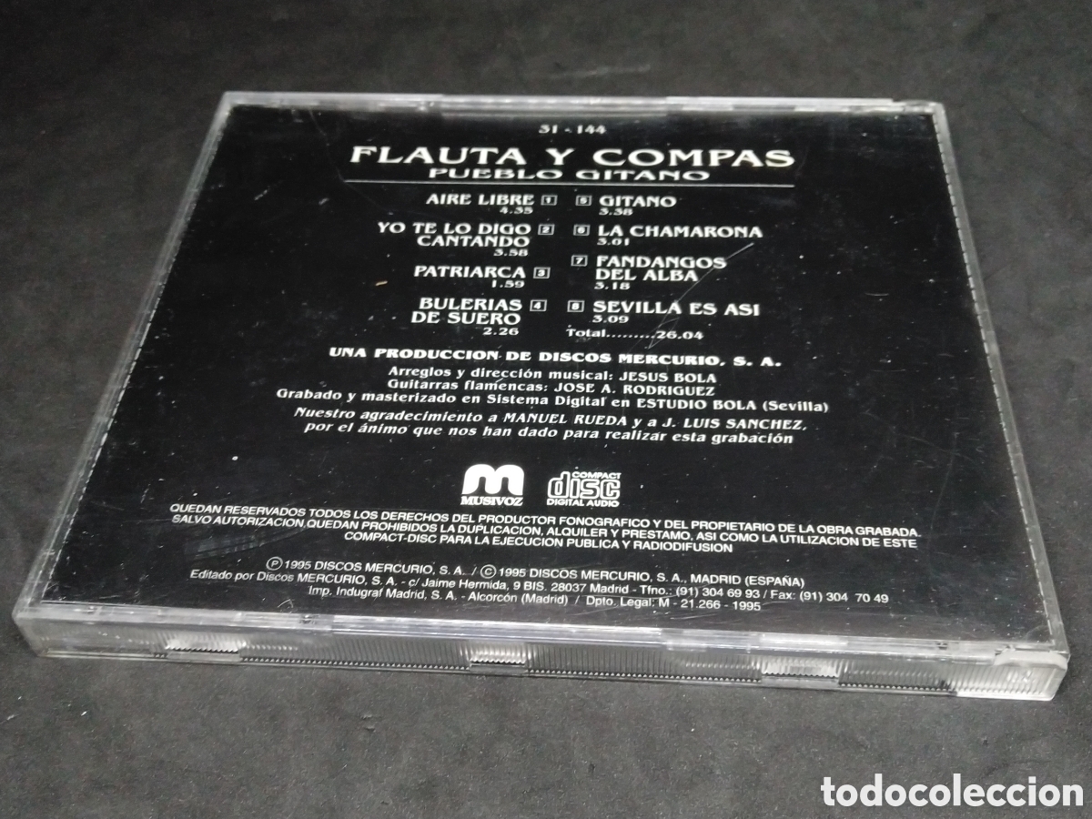 CDs de m&uacute;sica: FLAUTA Y COMP&Aacute;S - PUEBLO GITANO - CD - DISCO VERIFICADO - 1995 - Foto 2