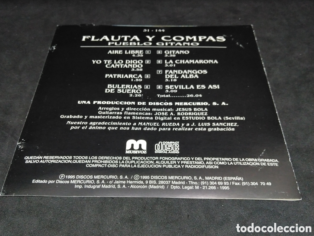 CDs de m&uacute;sica: FLAUTA Y COMP&Aacute;S - PUEBLO GITANO - CD - DISCO VERIFICADO - 1995 - Foto 4