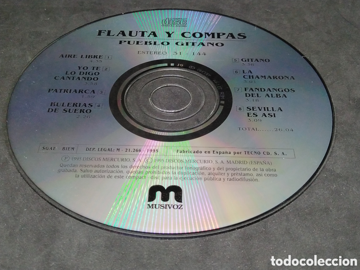 CDs de m&uacute;sica: FLAUTA Y COMP&Aacute;S - PUEBLO GITANO - CD - DISCO VERIFICADO - 1995 - Foto 7