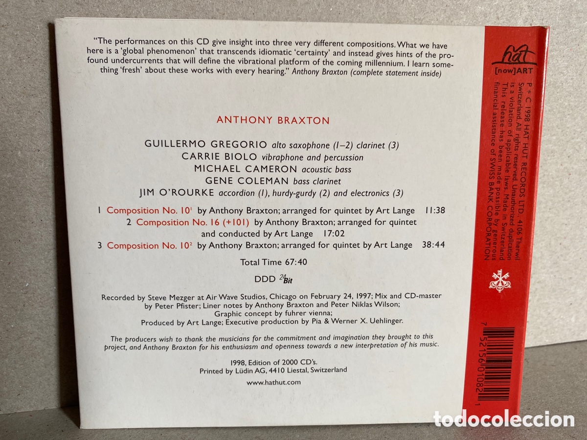 CDs de m&uacute;sica: Anthony Braxton - Compositions No. 10 & No. 16 (+101) (CD) - Foto 2