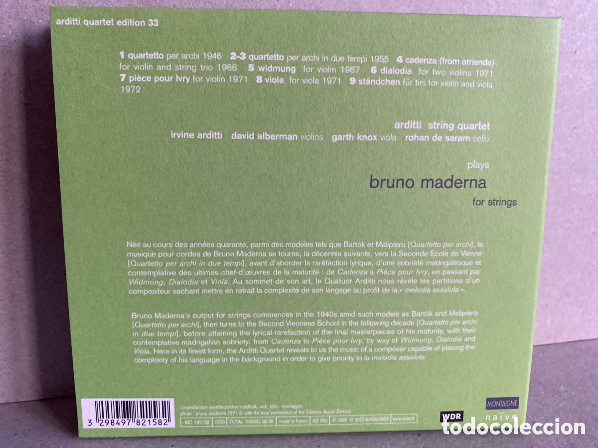 CDs de m&uacute;sica: Bruno Maderna - Arditti Quartet - For Strings (CD) - Foto 2