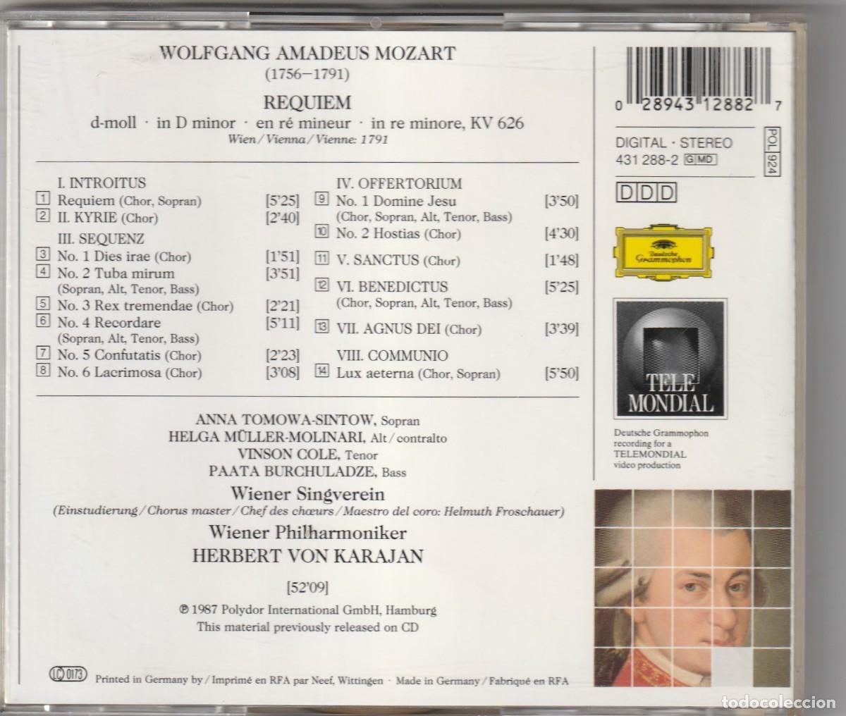 CDs de m&uacute;sica: MOZART - REQUIEM (CD DG) KARAJAN - Foto 2