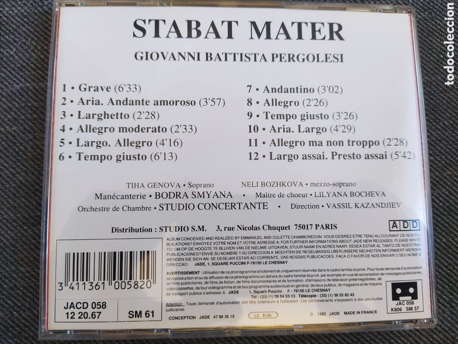 CDs de m&uacute;sica: CD Pergolesi. Stabat Mater. Jade, 1992 - Foto 2