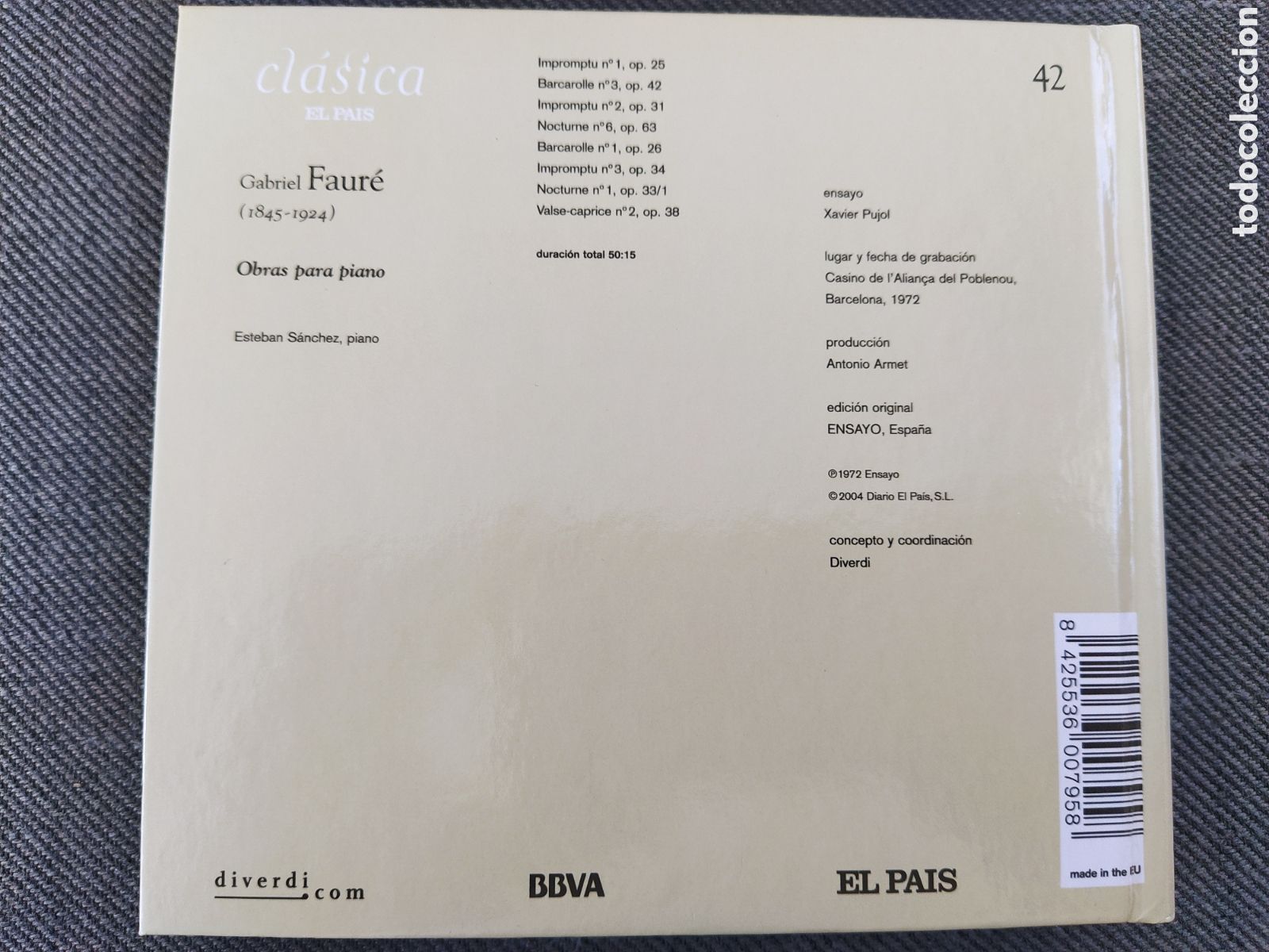 CDs de m&uacute;sica: CD Faur&eacute;. Obras para piano. Esteban S&aacute;nchez - Foto 2