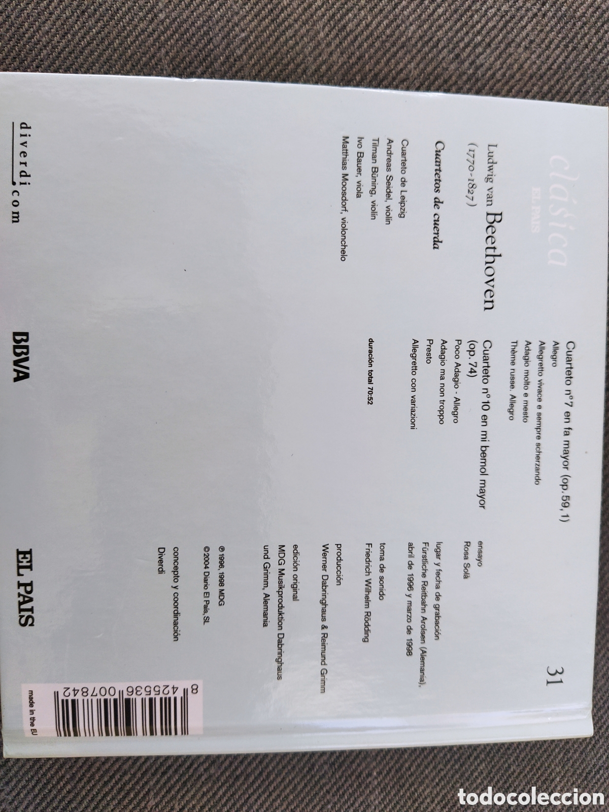 CDs de m&uacute;sica: CD Beethoven. Cuartetos de cuerda. Cuarteto de cuerda. - Foto 2