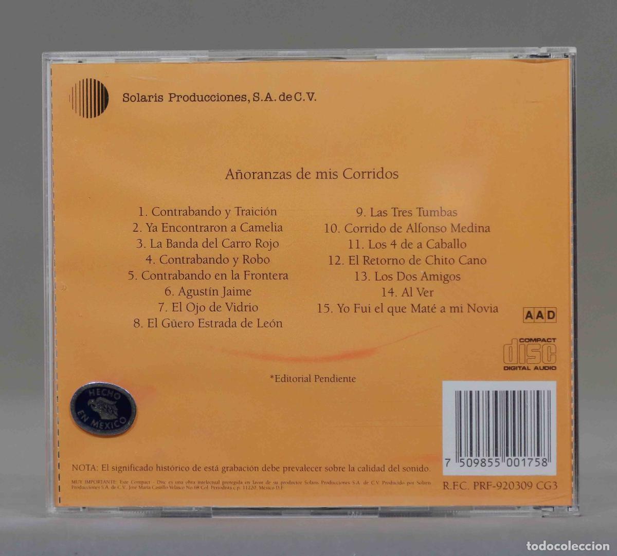 CDs de m&uacute;sica: CD. A&Ntilde;ORANZAS DE MIS CORRIDOS - Foto 2