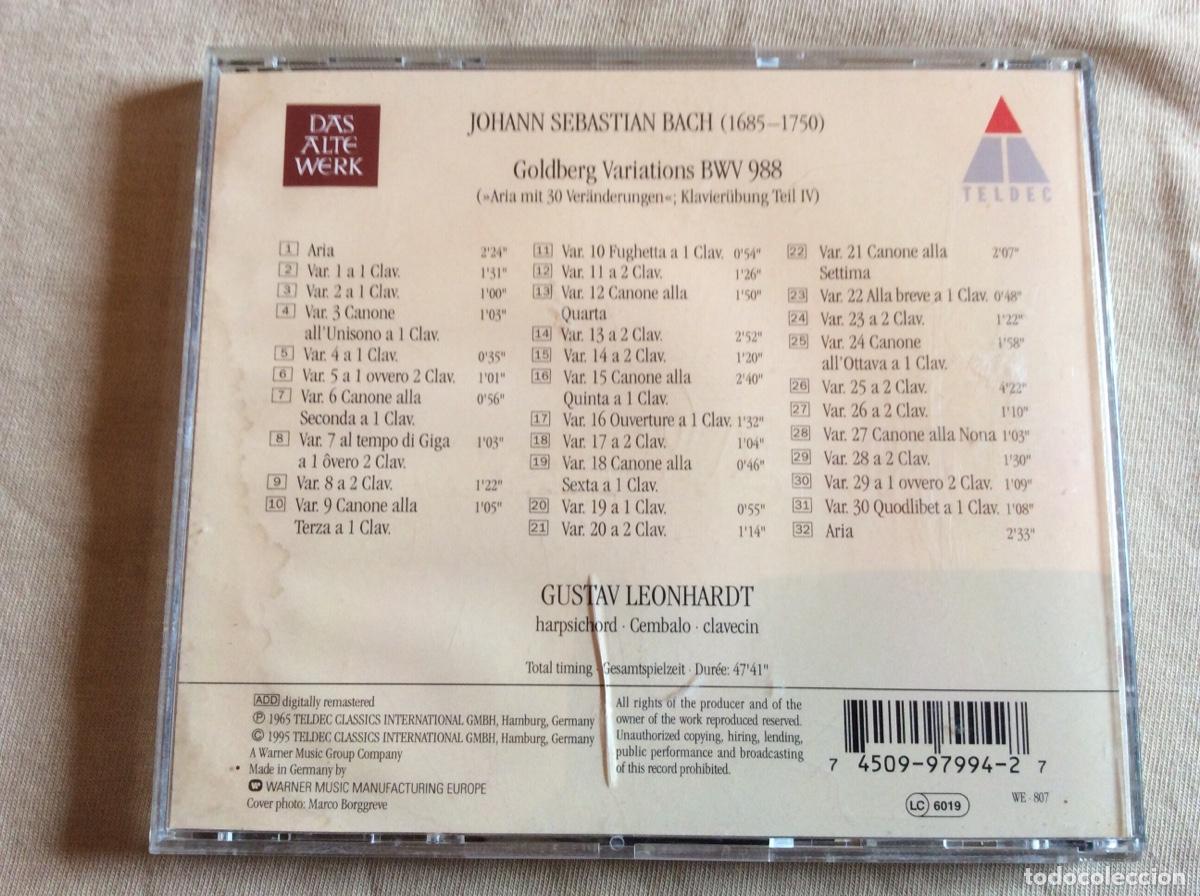 CDs de m&uacute;sica: Bach / Gustav Leonhardt - Goldberg Variations - Foto 2