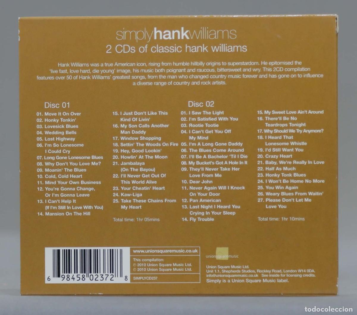 CDs de m&uacute;sica: 2 CD. Hank Williams &ndash; Simply Hank Williams - Foto 2