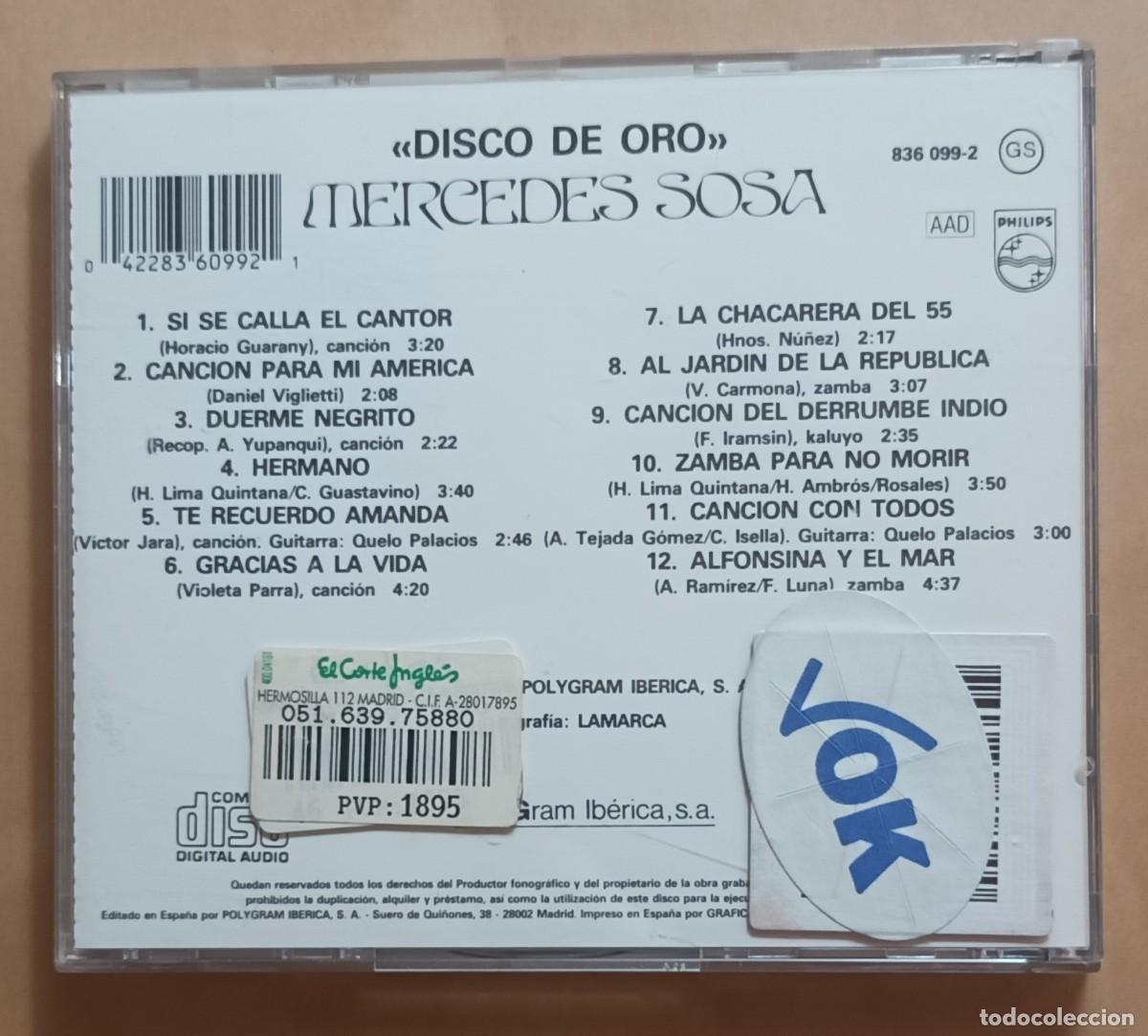 CDs de m&uacute;sica: CD - MERCEDES SOSA - DISCO DE ORO - Foto 2