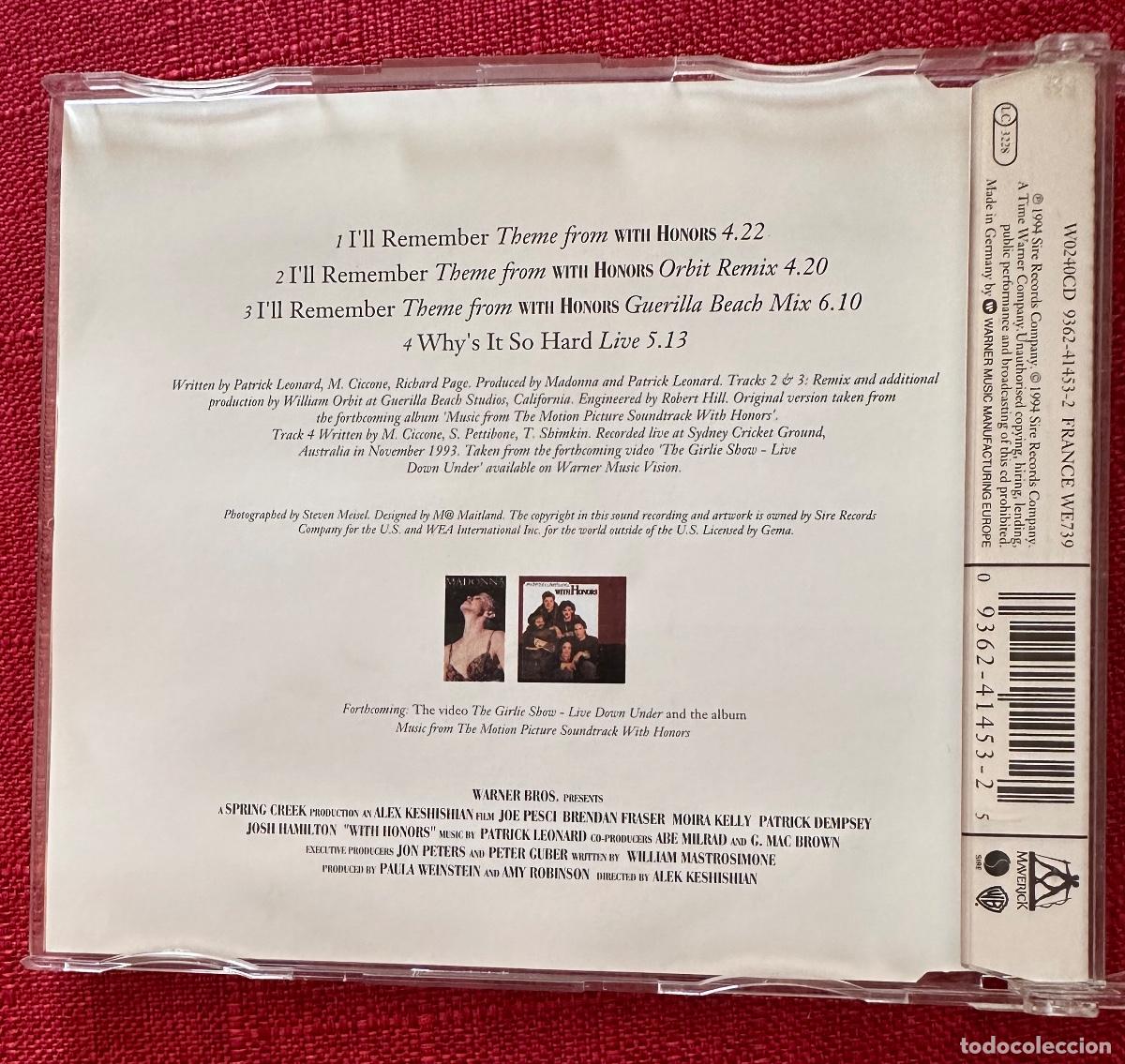 CDs de m&uacute;sica: Madonna - I&acute;ll Remember *4 - 9362 41453-2 - Cd Single - Germany - 2nd issue - Foto 2