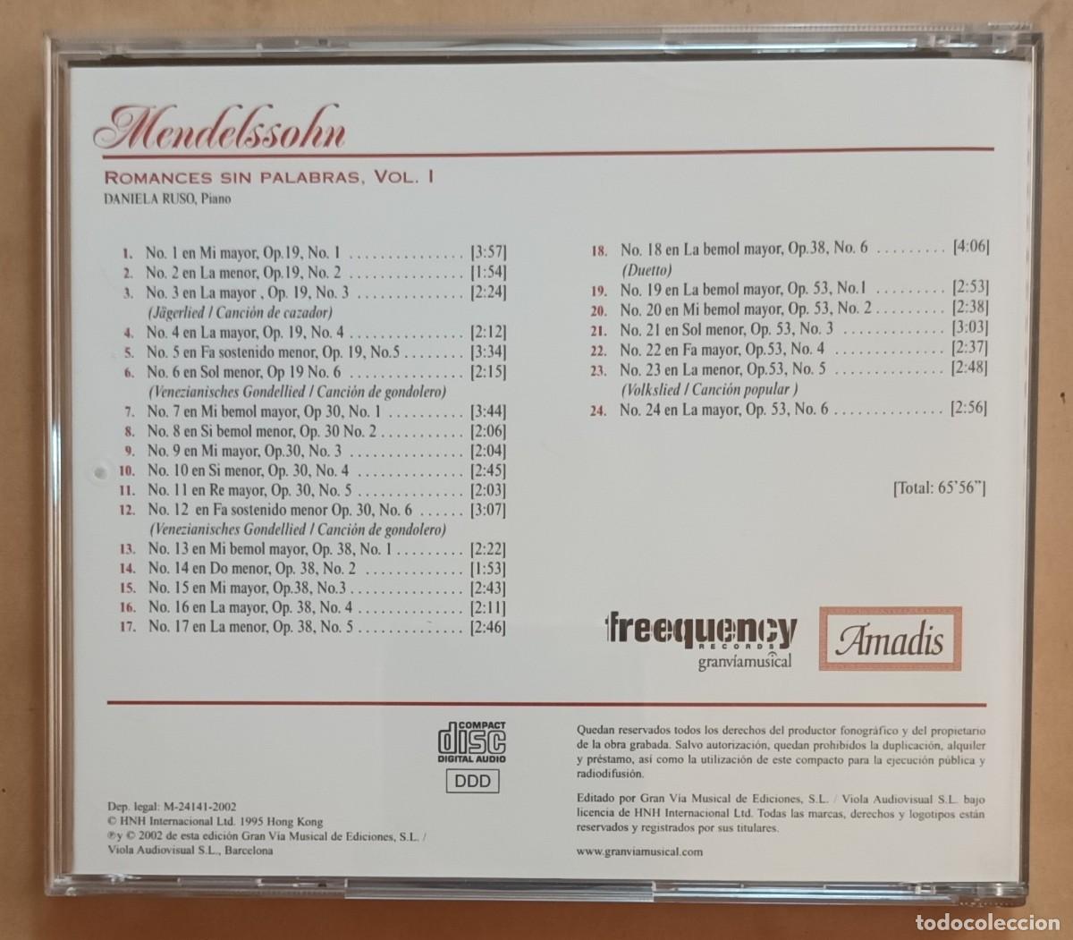 CDs de m&uacute;sica: CD - MENDELSSOHN - ROMANCES SIN PALABRAS, I - Foto 2