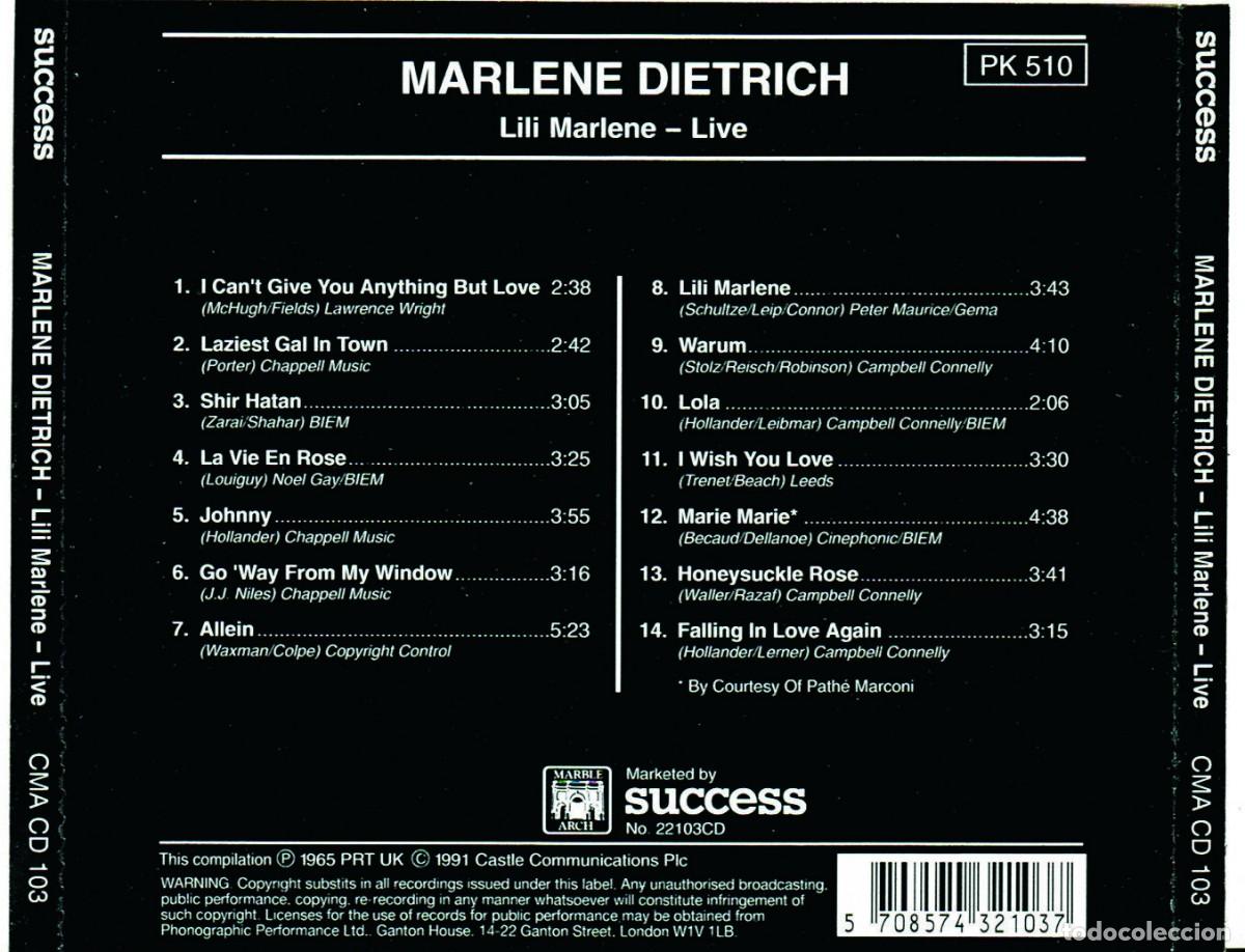 CDs de m&uacute;sica: Marlene Dietrich - Lili Marlene - Live - Rare CD - Foto 2