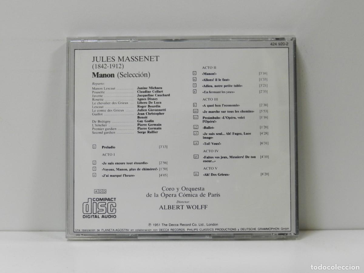 CDs de m&uacute;sica: DISCO CD. Massenet &ndash; Manon - La Gran &Oacute;pera. COMPACT DISC. - Foto 2