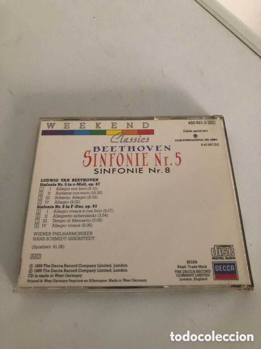 CDs de m&uacute;sica: Beethoven Sinfonien N 5 & 8 Weekend Classics Cd - Foto 3