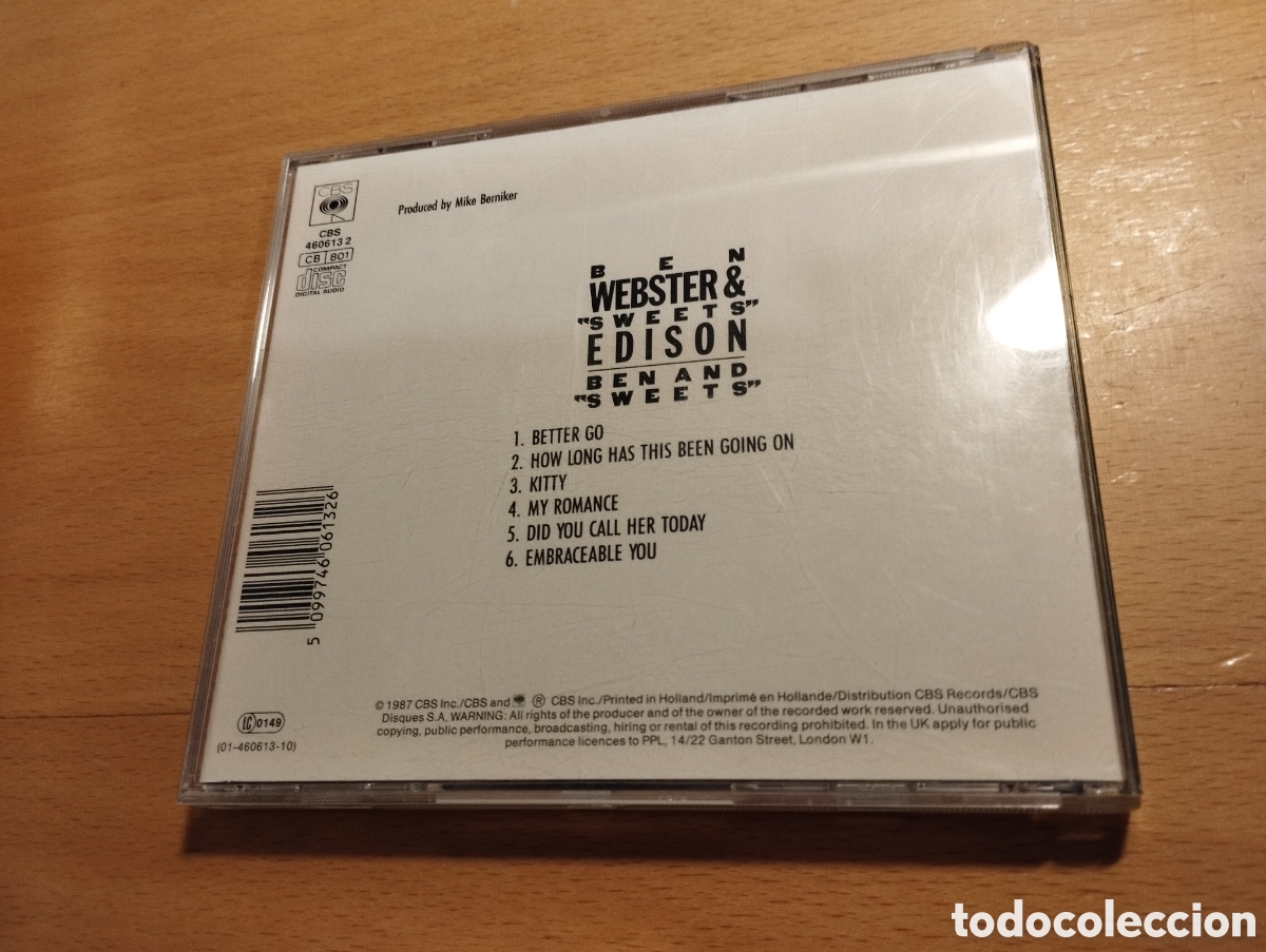 CDs de m&uacute;sica: BEN WEBSTER & SWEETS EDISON. BEN AND SWEETS (CD) - Foto 3