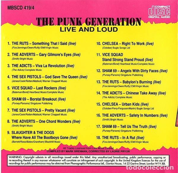 CDs de m&uacute;sica: Various &ndash; The Punk Generation LIVE AND LOUD CD COMPILATION - Foto 2