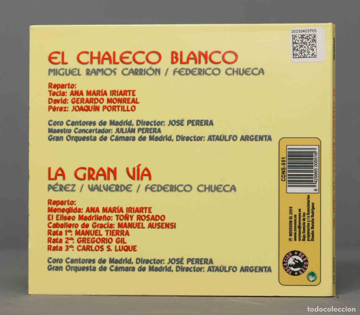 CDs de m&uacute;sica: CD. EL CHALECO BLANCO. LA GRAN VIA. CHUECA. CARRION. ARGENTA - Foto 2