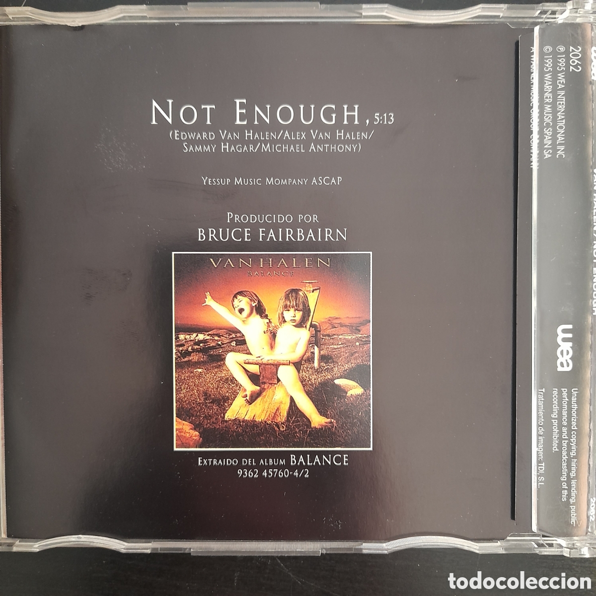 CDs de m&uacute;sica: Van Halen &ndash; Not Enough. 1995. CD, Single, Promo - Foto 2