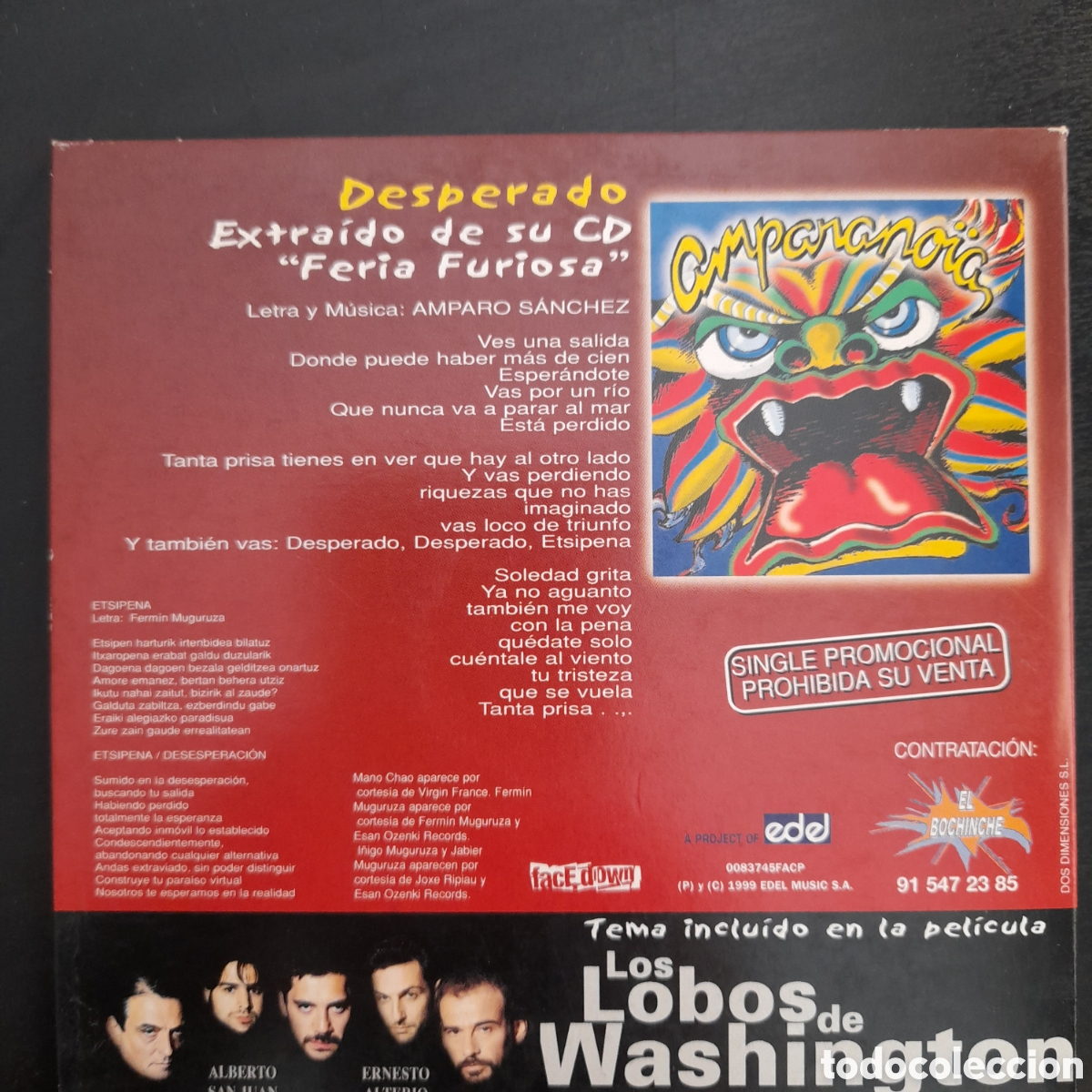 CDs de m&uacute;sica: Amparanoia &ndash; Desperado. 1999. CD, Single, Promo - Foto 2