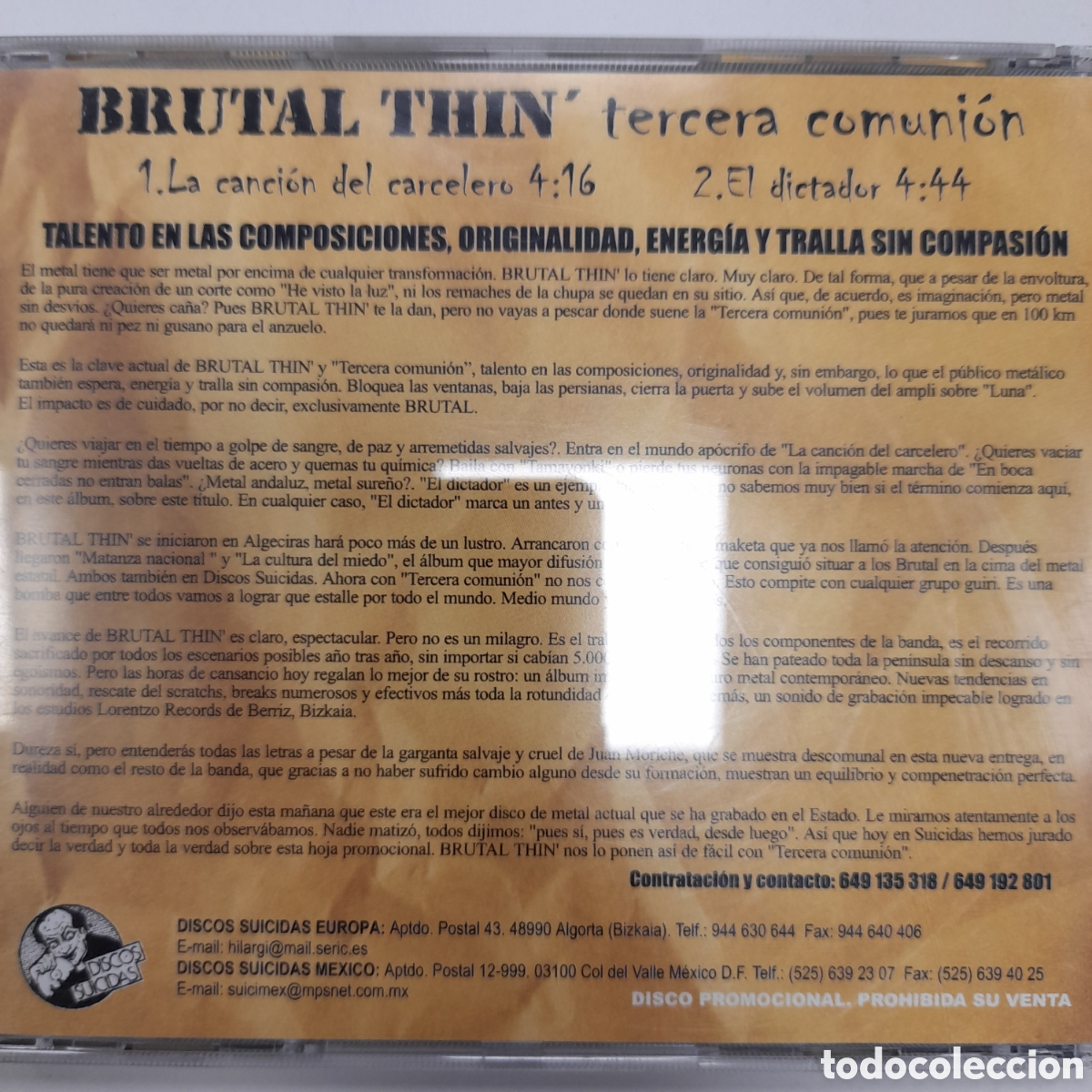 CDs de m&uacute;sica: Brutal Thin &ndash; Tercera Comuni&oacute;n. 1999. CD, Single, Promo - Foto 4