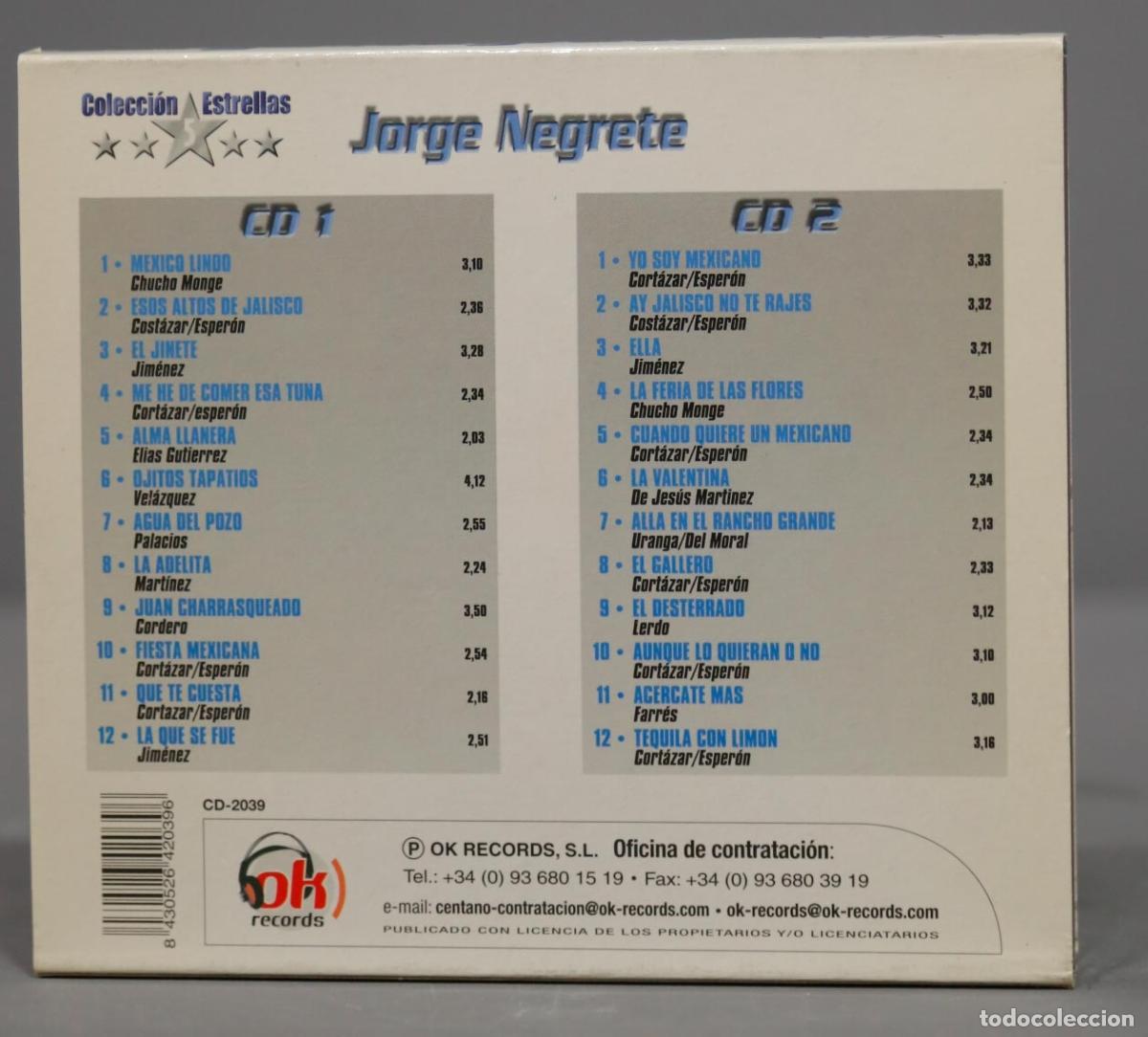 CDs de m&uacute;sica: 2 CD. COLECCIONES 5 ESTRELLES. JORGE NEGRETE - Foto 2