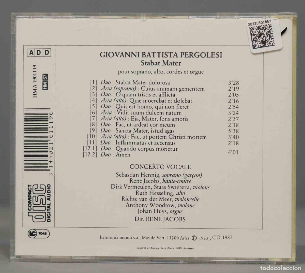 CDs de m&uacute;sica: CD. Stabat Mater. PERGOLESI. JACOBS - Foto 2