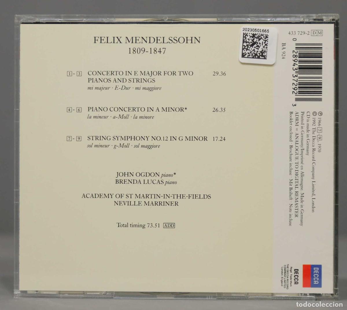 CDs de m&uacute;sica: CD. Marriner &ndash; Concerto In E Major For Two. MENDELSSOHN - Foto 2