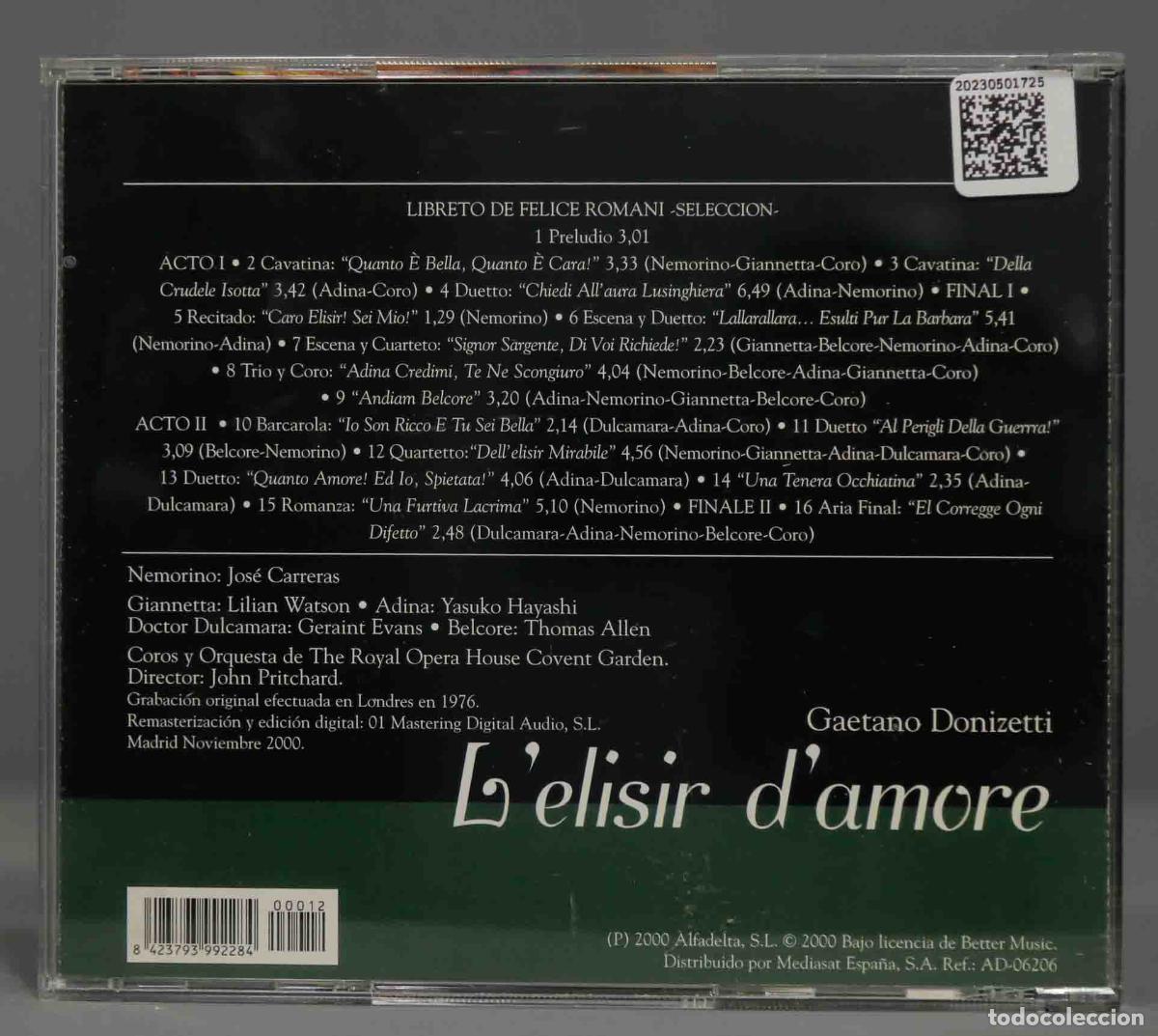 CDs de m&uacute;sica: CD. L&acute;ELISIR D&acute;AMORE. DONIZETTI. PRITCHARD - Foto 2