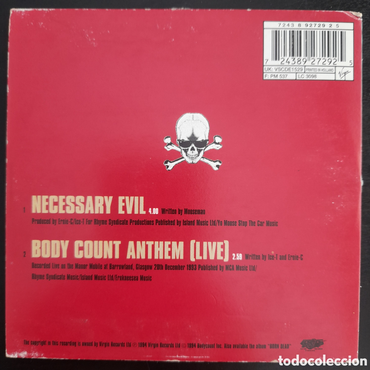 CDs de m&uacute;sica: Body Count &ndash; Necessary Evil. 1994, Holanda. CD, Single - Foto 2