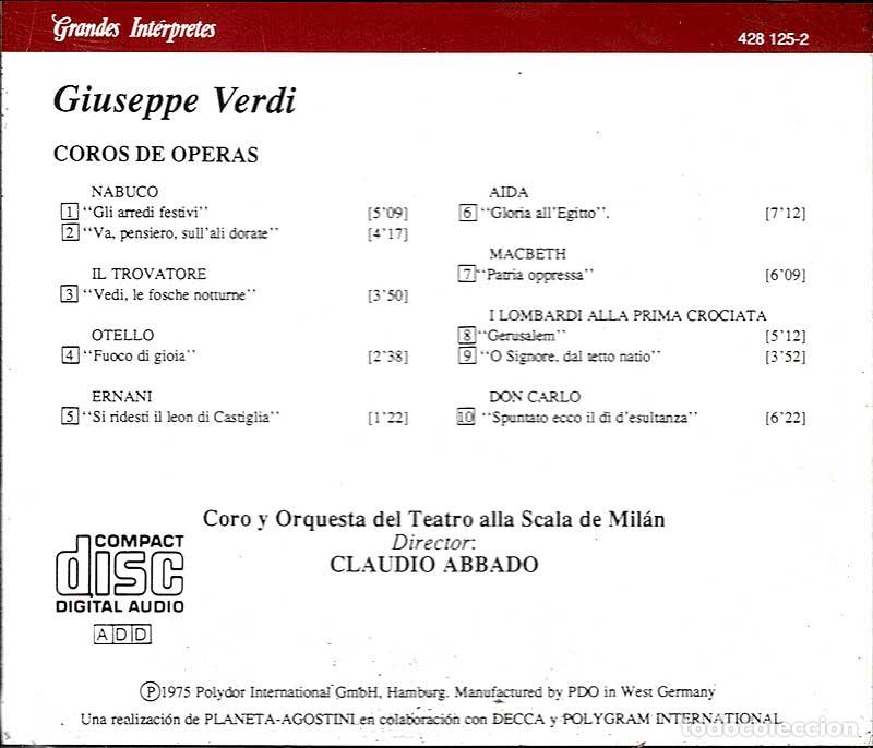 CDs de m&uacute;sica: Verdi. Abbado - Coros de &oacute;peras. CD - Foto 2