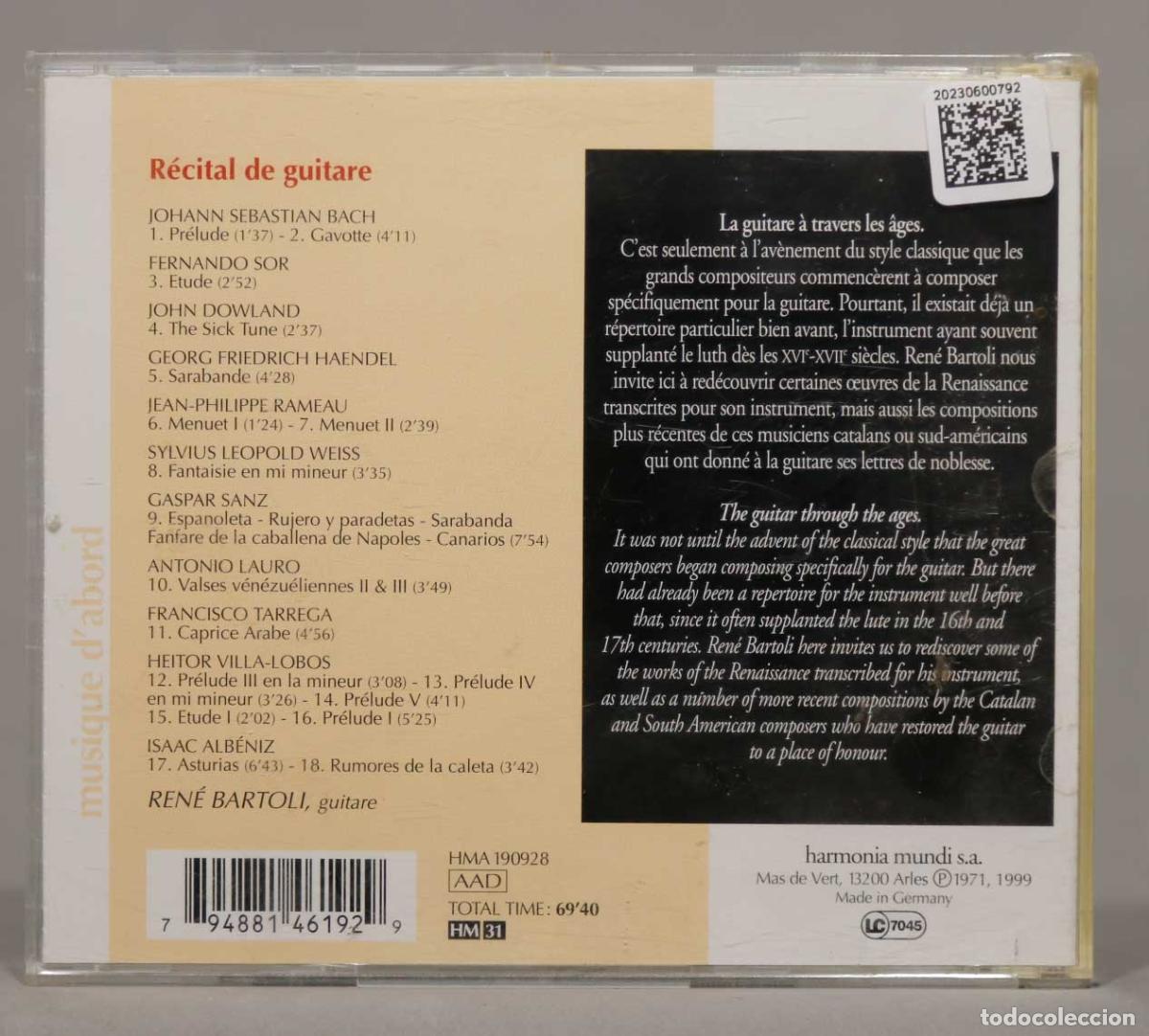 CDs de m&uacute;sica: CD. Ren&eacute; Bartoli &ndash; R&eacute;cital De Guitare - Foto 2