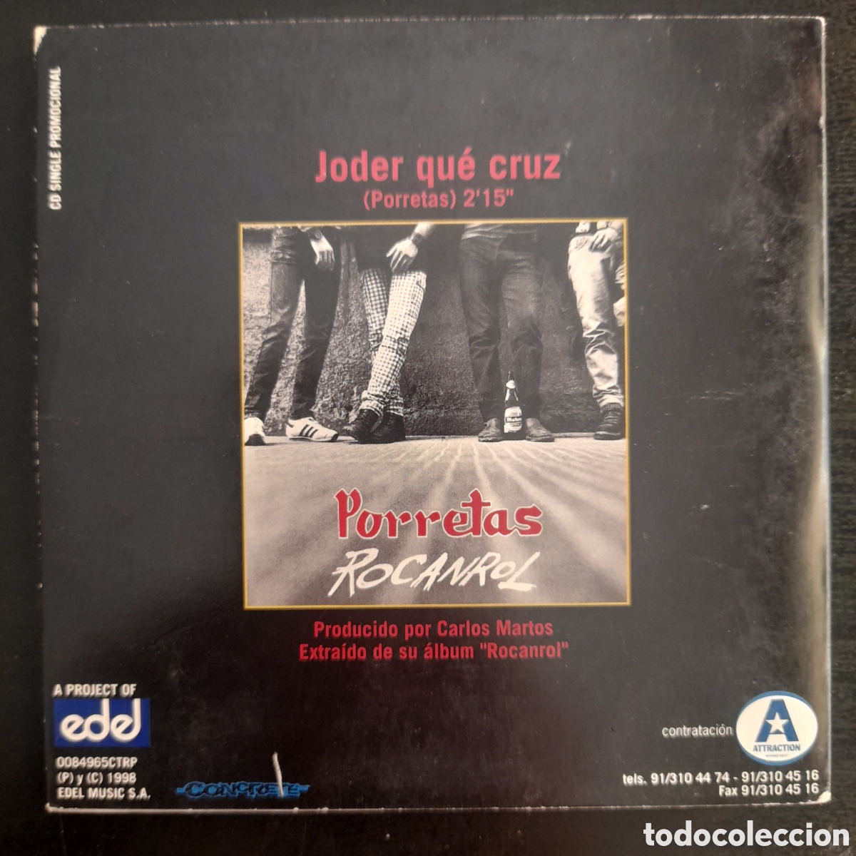 CDs de m&uacute;sica: Porretas &ndash; Joder Qu&eacute; Cruz. 1998. CD, Single, Promo - Foto 2